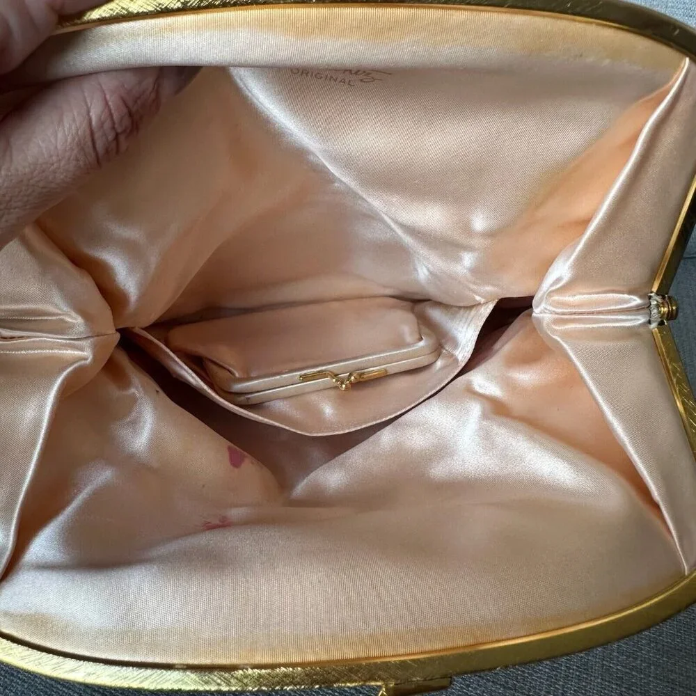 Vintage Coblentz Black Floral Clutch Velvet Burnout Coin Purse‎ Kiss Closure